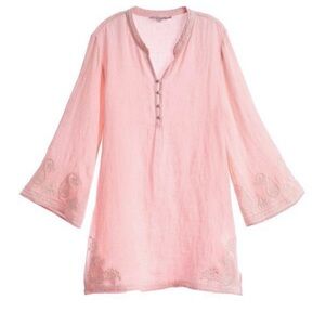 Calypso St,Barth‎ light pink embroidered size large linen tunic shirt